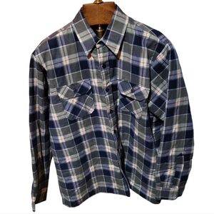 Outreach Mens Flannel Blue Plaid Lined Shacket Shirt Cotton Size Large